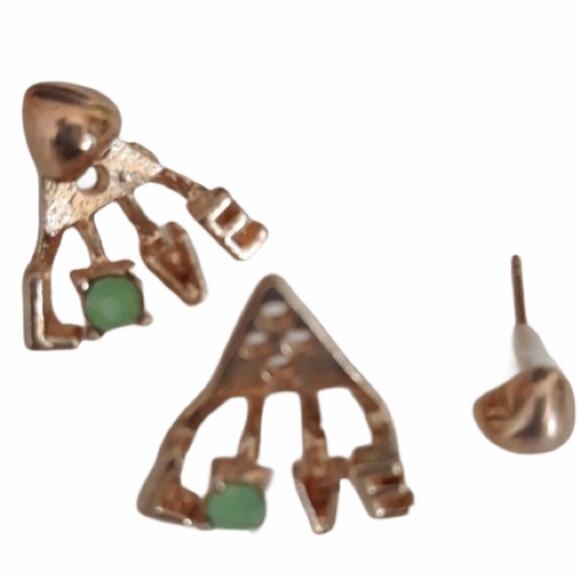 2- in-1 Heart Love Earrings Gold Green Lobe Cuff - Picture 3 of 9